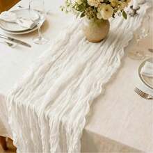 1件/5件套白色薄纱桌旗/桌布，适用于婚礼宴会厅餐桌装饰、生日、婚礼、周年纪念、家庭节日派对、DIY餐桌装饰、婚礼薄纱、家居装饰、婴儿派对装饰、椅背薄纱装饰、白色薄纱、2026新年装饰、新年桌旗 - 白色 - 查看 3