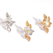 3pcs/1pc Vintage Gold Stainless Steel Adjustable Ring Jewelry Accessories, Green Leaf, Women's Promise Ring, Quality High Jewelry - Multicolor - View 9