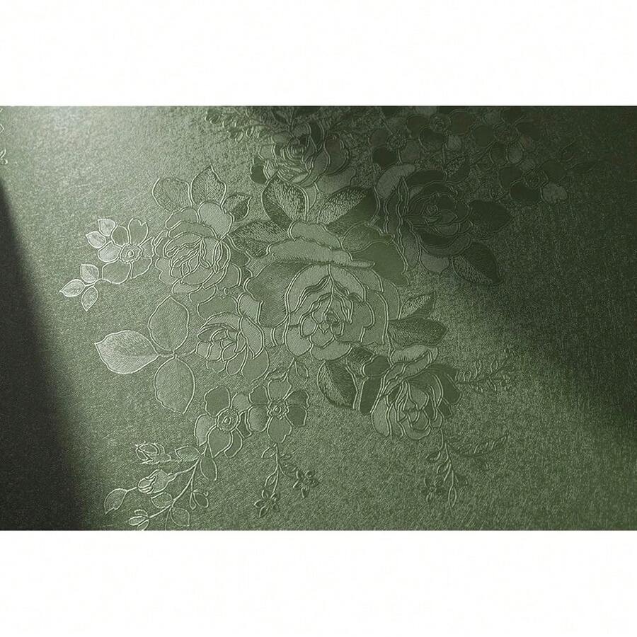 Green Flower Wallpaper Stick And Peel 17.7inch X 393.7inch Embossed Floral Stick Peel Contact Paper Solid Pure Waterproof Green Se- Adhesive Wallpaper Flower Removable Shel F Vinyl Roll - Green - 查看 1