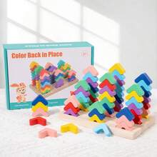 Wooden Rainbow Stacker Educational Toys Learning Toy Kids Block Nesting Puzzle Toys Montessori Stacking Game Building - Multicolor - View 7