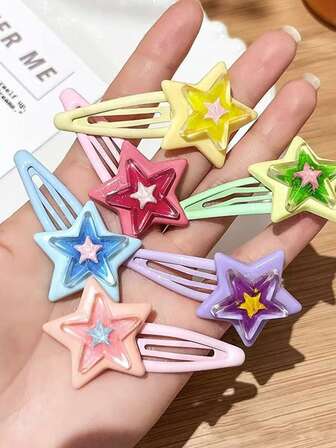 6 piezas Pasadores de pelo con estrella de colores aleatorios, Lindos pasadores de estrella Y2K, Pasadores de pelo con estrella de dopamina, Versátiles y adorables pasadores de estrella para el cabello