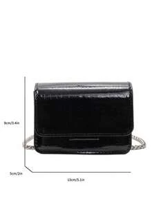 This New 1pc Minimalist Square Bag Is Casual, Simple, And Stylish. It Features A Flap Design, Metal Chain, And A Non-Adjustable Shoulder Strap. Suitable For Teenagers, Shopping Trips, Travel, And Parties, It Easily Holds Everyday Essentials. A Versatile Piece And A Fashion Favorite, It Suits Various Styles And Occasions, Making It Highly Adaptable. It Also Makes A Great Gift For Friends. Happy Ramadan! - Mini Baguette - View 12