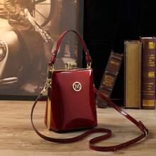Glossy Lacquer Vertical Mini Crossbody Bag For Women, Luxury Shiny Rhinestone Decor Handbag Clutch - Burgundy - View 11