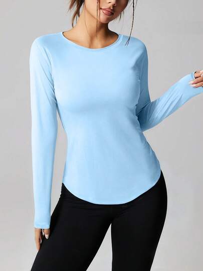 Speed mate 女士速干运动衫，运动蓝 - 长袖吸湿排汗运动上衣，不透光，适合跑步和瑜伽