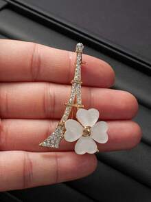 Minimalist Fashion Rhinestone Brooch, Casual Iron Tower Design Clothing Pin, Suitable For Women's Daily Wear - Iron Tower - View 7