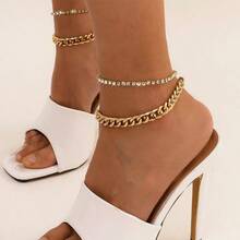 Layered Butterfly Anklet For Women Charms Butterfly Gold Silver Rhinestone Adjustable Cuban Anklets - 鍍金 - 查看 4