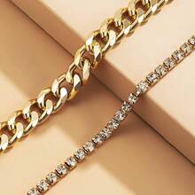 Layered Butterfly Anklet For Women Charms Butterfly Gold Silver Rhinestone Adjustable Cuban Anklets - 鍍金 - 查看 6