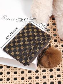 Adorned With A Delicate Pom-Pom, Short High-Quality Credit Card Storage Bag,Simple Casual Card Holder,High Quality Credit Card Storage Bag, Perfect For Outdoor Activities, Travel, And Returning To School - Coffee - View 9