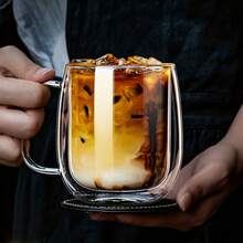 High Borosilicate Glass Double Wall Cup, Transparent Heat-Resistant Water Mug With Handle, Large Capacity, Durable, Anti-Scald, Reusable, Suitable For Coffee, Tea, Milkshake And More, Multipurpose Household, Hand Wash Only - Multicolor - View 8