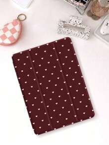 1个棕色爱心波点图案扁平保护套，兼容iPad 10.2英寸（2021/2020款）、iPad第10/9/8代、iPad（A16）11英寸（第11代，2025款）、三星Galaxy Tab A8 10.5英寸（2022款），平板电脑保护套带笔槽，支持自动睡眠/唤醒功能。 - 彩色 - 查看 2