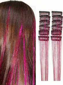 12件装女士时尚优雅紫红色亮片流苏发夹，丝带，直发接发，适合日常佩戴、派对、舞蹈、发卡、发夹、发饰、发片、头饰、发卡 - 彩色 - 查看 12