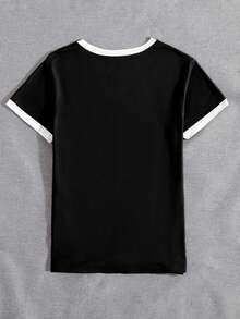 DEAR MOLLY 新款字母印花撞色T恤，女士款，柔软透气短袖休闲运动T恤，圆领运动时尚夏季款 - 彩色 - 查看 4