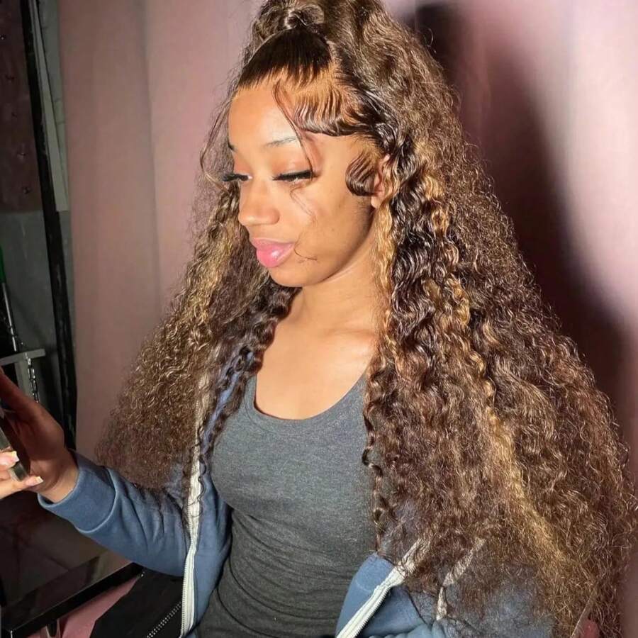 250% Density P4/27 Jerry Curly Wigs Human Hair Pre Plucked Bleached Knots With Baby Hair Highlight 13x4 HD Deep Wave Lace Front Blonde Highlight Wigs Human Hair For Women 12A Jerry Curly Wet And Wave Frontal Wigs Human Hair - SP4/27 - 查看 1