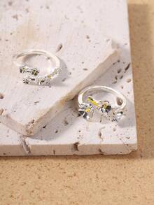 2pcs Vintage Medieval French Court 3D Floral Adjustable Rings, Silver Iris Flower For Teens - Silver - View 8