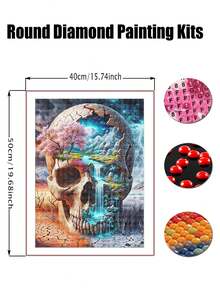 DIY Skull Diamond Art Kits For Adults, 5D Skeleton Diamond Painting For Beginners, Diamond Dot, Small Gem Painting, Full Drill Dimond Art Paintings Kit, Crafts For Adults, Home Wall Decor - Multicolor - View 2