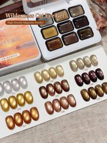 Jillradia 9 Colors Solid Cat Eye Gel Palette, High Density Magnetic Powder For Stunning Metallic Nails, DIY Manicure Kit With Silver/Golden/Bronze Shades, Long Lasting UV/LED Gel For Home & Salon Use - 彩色 - 查看 12