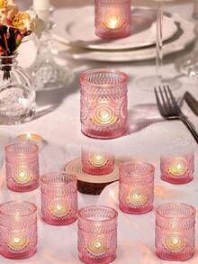 2个复古绿色玻璃烛台 - 精致优雅的茶蜡烛台，图案精美，适合节日派对装饰、婚礼餐桌摆设和节日餐桌装饰 - 綠色燭台 - 查看 10