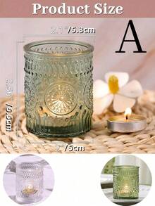 2个复古绿色玻璃烛台 - 精致优雅的茶蜡烛台，图案精美，适合节日派对装饰、婚礼餐桌摆设和节日餐桌装饰 - 綠色燭台 - 查看 4