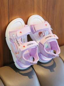 "Toddler Girls Princess Sandals – Adjustable Hook And Loop Straps, Cute Cartoon Print, Sparkly Butterfly Detail, Comfortable Thick Sole Summer Footwear" - Lilac Purple - View 1