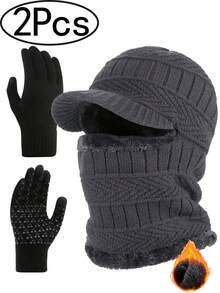 Winter Knitted Balaclava Beanie Hat+Anti-Slip Touch Screen Gloves Set For Women Men,Warm Cycling Ski Mask, Women Windproof Hood, Balaclavas Heavyweight Thermal Fleece