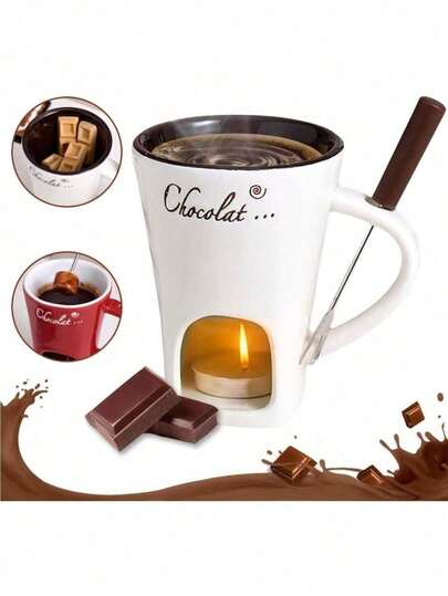 NEWChocolate Fondue Mugs Contain Fondue Bliss Cup Forks Chocolate Melting Cup Mini Chocolate Fondue Set Without Tealights Fondue Cups With Forks For Date Night Birthday Wedding Gifts White Red Black