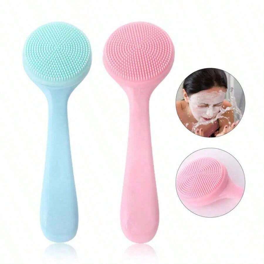 1pc/2pcs Silicone Facial Cleansing Brush, Manual Silicone Exfoliating Brush, Reusable, Removes Makeup Residue And Blackheads, Face Massage - Multicolor - View 1
