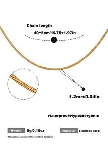 1 Stück 18K vergoldete Edelstahl Schlangenkette Halskette, minimalistisch goldene Halskette, runde Schlangenkette Halskette, Geschenk für Frauen - Gold 40+5cm - Übersicht 3