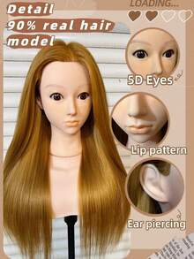 22 Inch 90% Real Human Hair Mannequin Head, Beauty Salon Hairstyle Training Model With Tabletop Clamp, For Hair Extensions Practice - Multicolor - View 5