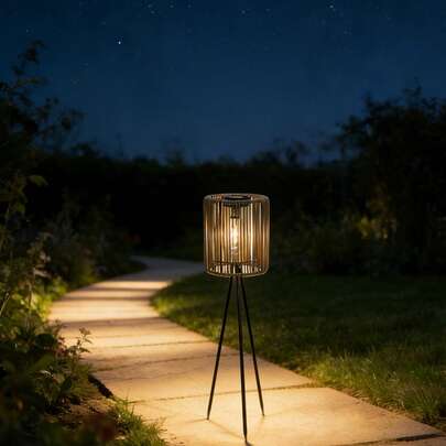 1 PC Scandinavian Rattan Solar Tripod Floor Lamp | Wireless Solar-Powered | Indoor & Outdoor Ambient Decor | Perfect For Home, Garden, Terrace | Ideal For Valentine's Day, Ramadan & Spring Festival Evenings!