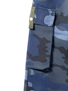 1pc Men's Blue Camouflage Multi-Pocket Shorts - Breathable Comfortable Fabric, American Streetwear Style Men's Shorts, Suitable For Daily Outings And Light Outdoor Activities - Blue - View 8