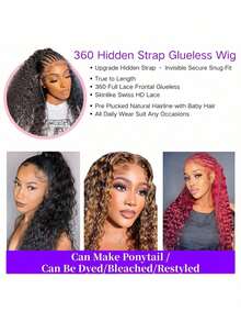 ZHENDEFA 360° Lace Front Wig With Invisible Drawstring, 200 Density, Wet Wavy Lace Front Wig, Natural Hairline, Women - SNatural - View 7