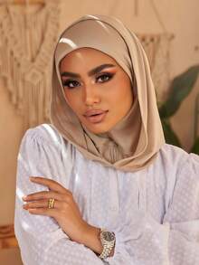 1件装女士纯色简约百搭穆斯林速戴头巾，套头式设计，方便快捷佩戴，简约休闲优雅经典百搭，一体式帽衬围巾，舒适透气面料，适合搭配头巾服饰，日常穿着。 - 一體式 - 查看 14