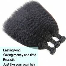 卷曲直发发束 真人发 Yaki 直发发束 卷曲直发真人发发束 12A 巴西原生真人发 自然黑 Remy 发接发 3 束 - Natural Black - 查看 2