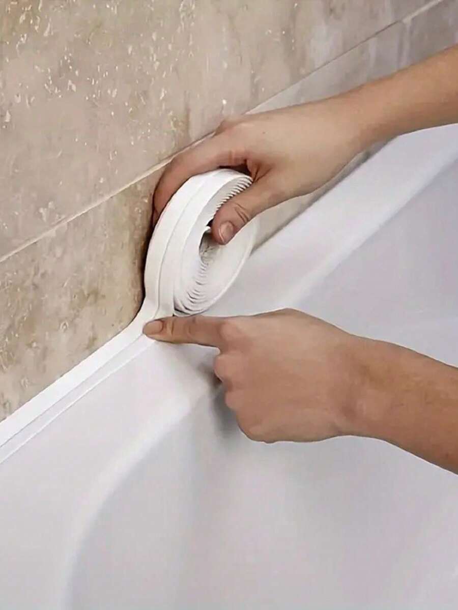 1-Piece White Sealant Tape - Self-Adhesive & Waterproof | Instant Stick-On Bathroom Seal Strip | Suitable For Floor Tiles, Wallpaper, Toilets, Bathtubs, Shower Wall Edges | Quick & Easy Installation In Minutes | Ideal For Sealing Gaps, Preventing Leaks & Enhancing Bathroom Hygiene - 白色 - 查看 1