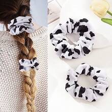 1pc Black & White Cow Print Hair Scrunchie, Suitable For Everyday Wear Head Accessories