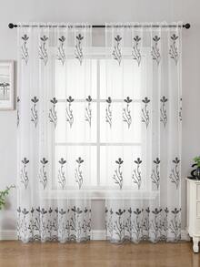 2pcs,Delicate Floral Embroidery Sheer Curtains - Light Filtering Sheer Drapes For Bedroom/Living Room - White - View 11