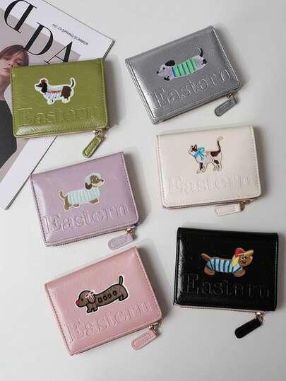 Cartoon Dachshund Wallet, Women's Short Wallet, Folding Compact Small Wallet, Multi-Card Wallet Coin Purse 3-In-1, Multi-Layer Coin Pouch, Card Holder Pouch, Large Capacity Coin Bag, Portable Card Holder, Bifold Short Card Holder, Coin Purse, ID Holder, Snap Closure Wallet, Cute Zipper Wallet, Fashion Snap Closure Women Wallet, Suitable For Daily, Outing And Shopping Activities, Ideal Gift For Sisters, Best Friends, Relatives On Birthday, Holidays