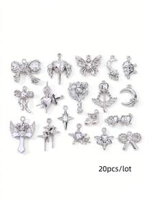 10/20件套水钻装饰月亮、心形、蝴蝶结、星星形状配件，Y2K风格DIY串珠手链和项链