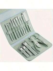 16-Piece Professional Manicure Set |   Stainless Steel Nail Care Kit With Travel Case |   Complete At-Home & On-The-Go Grooming Kit - Xanh lá nhạt - Xem 2