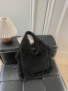 Fashionable Versatile Crochet Knitted Scales Tassel Women Tote Bag Casual Shoulder Bag Handbag - Multicolor - View 4