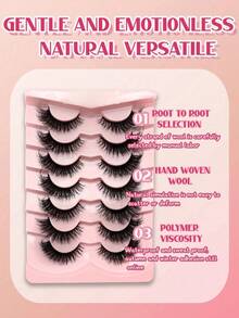 7 par sztucznych rzęs w kształcie kociego oka, dopasowany kształt oczu dla uroczego spojrzenia, miękkie i niepodrażniające, przyjazne dla początkujących - Wielokolorowe - Zobacz 3