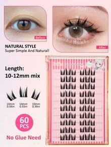 Sibeuna 60/120/180pcs Glue-Free Single Cluster C 0.07mm Cartoon Style Natural Cluster False Eyelashes, 10 Rows Glue-Free Natural Long False Eyelash Clusters For Women's Eye Makeup, Party, Club Makeup Tool - C - 查看 4