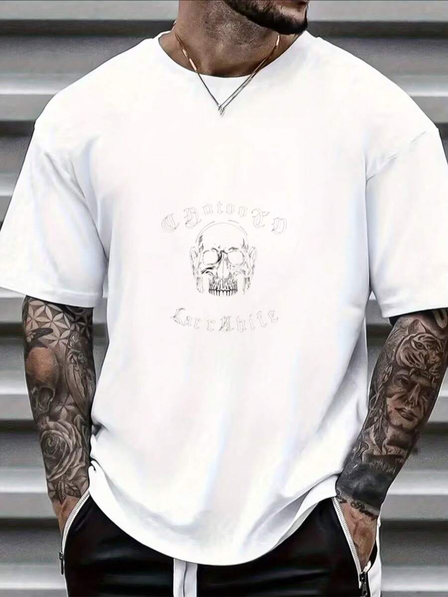 Esencial de Camiseta de algodón blanca con patrón de calavera - Blanco - Ver 1