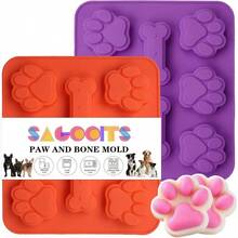 2 Pack Puppy And Bone Shaped 2 In 1 Silicone Molds, Reusable Non - Stick Cube Trays Candy Chocolate Molds Homemade Dog Treats, Pudding Baking BiscuitRed Purple - Red Purple - View 2