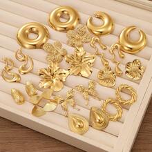 24pcs/Set Women's Gold Geometric Earring Set, Random Delivery
