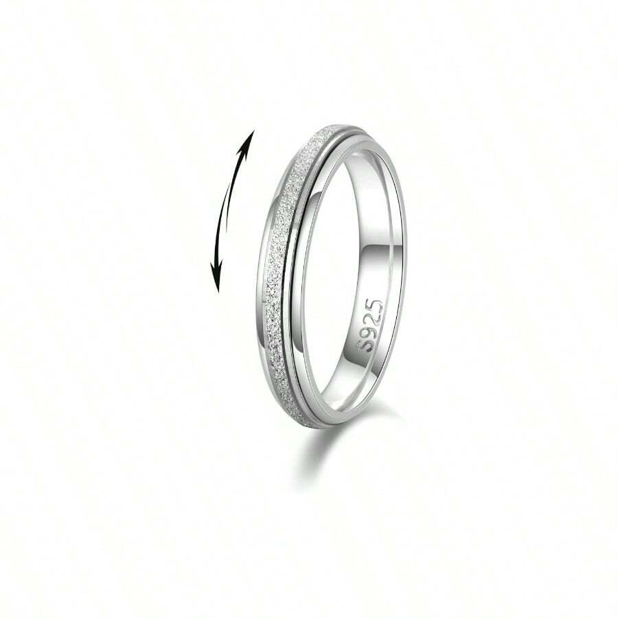 925 Sterling Silver Fidget Ring For Women Band Anxiety Ring 4mm Silver Thumb Ring Spinner Ring For Men Stress Relief Anti - Anxiety Rings - Phun cát + 9 - Xem 1