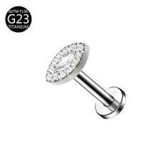 1 pieza Pendiente de titanio G23 con rosca interna, Pendiente, Cartílago, Trago, Hélice, Aro, Joyería corporal con decoración de diamante, 16G - Plateado - Ver 36