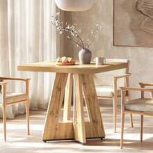 LITTLE TREE Small Space Dining Table MDF Square - 80x80x75cm Easy Assembly, Space-Saving Design For Dining Room/Kitchen - Brown - View 5