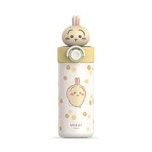 Miniso Vaso aislado con tapa de muñeca Chikawa Doll Pop-Top de 450mL/15.22oz (Usagi): Material de acero inoxidable 304, decoración de tapa con muñeca 3D Usagi, apertura de tapa con una sola mano, aislamiento al vacío (mantiene caliente/frío), estampado lindo de Usagi + patrón de flores, forma portátil y ligera, adecuado para oficina/escuela/uso diario, botella de agua práctica y linda con tema (1 pieza) - Amarillo - Ver 7