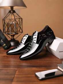 Spring New Lace-Up Men's Shoes, Soft Non-Slip Pattern Mirror Surface Comfortable Fashion Business Casual Shoes, Versatile Loafers For Office, Work And Gatherings - Black - View 4